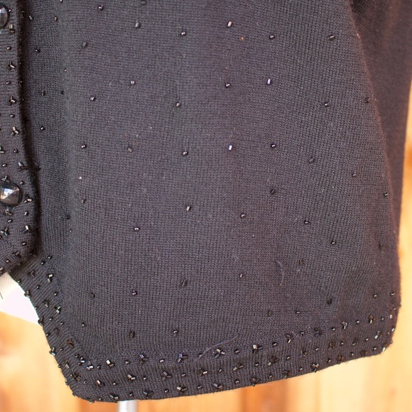 Vintage Talbots 100% Wool Beaded & Lace Knitted Black Button Down Vest Size L - Picture 16 of 16